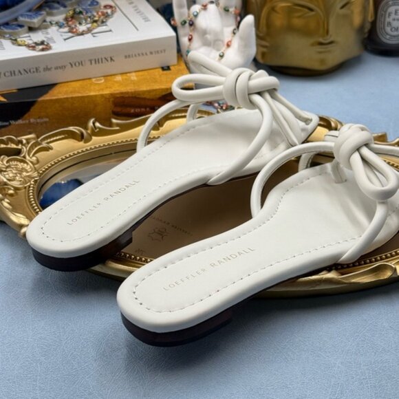 🆕 LOEFFLER RANDALL 🧿 NWOB Hadley Leather Bow Flat Sandals, White - Sz 7.5 B - Picture 9 of 11